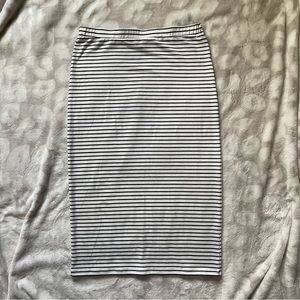 Lovers + Friends White and Black Midi Striped Skirt Size Medium